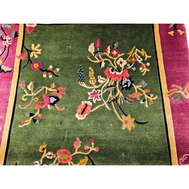 Vintage Chinese Art Deco Rug, Floral Design, Sage Green & Purple, 4' x 6' For Sale - Image 9 of 16