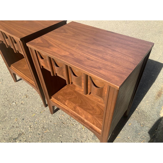Brown Mid Century Solid Walnut Nightstands - Pair For Sale - Image 8 of 10