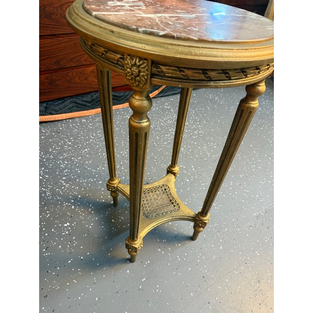 Gold French Louis XVI Inset Marble Top Gilded Pedestal For Sale - Image 8 of 12