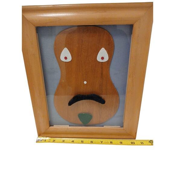 2010s Art 3d Wood Guitar Mustache Man Signed Art Wood Frame Hang Whimsical Pop Art For Sale - Image 5 of 6