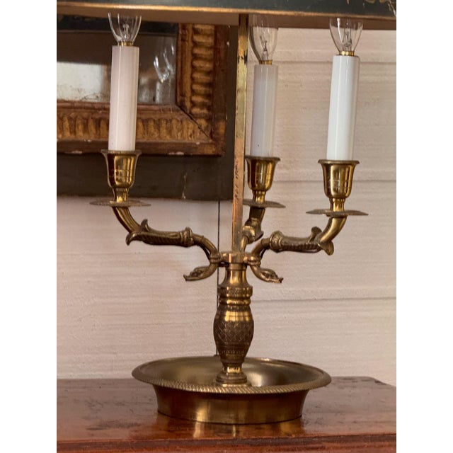 Late 20th Century French Tole Bouillotte Lamp With Green Shade and Dolphin Arms For Sale - Image 4 of 10