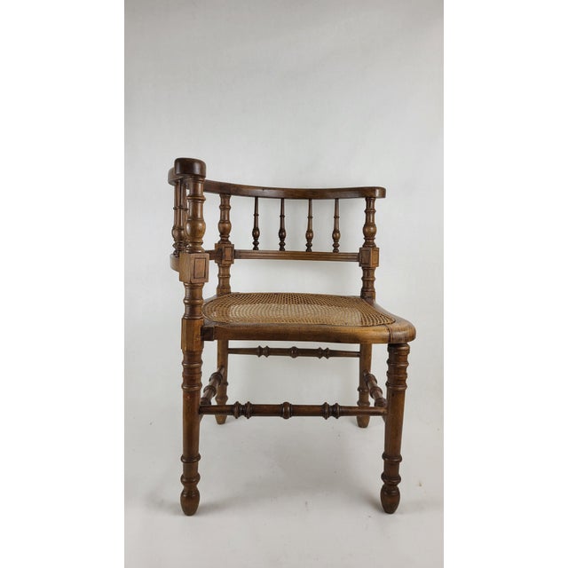 Wood and Cane Corner Chair, 1890s For Sale - Image 3 of 9