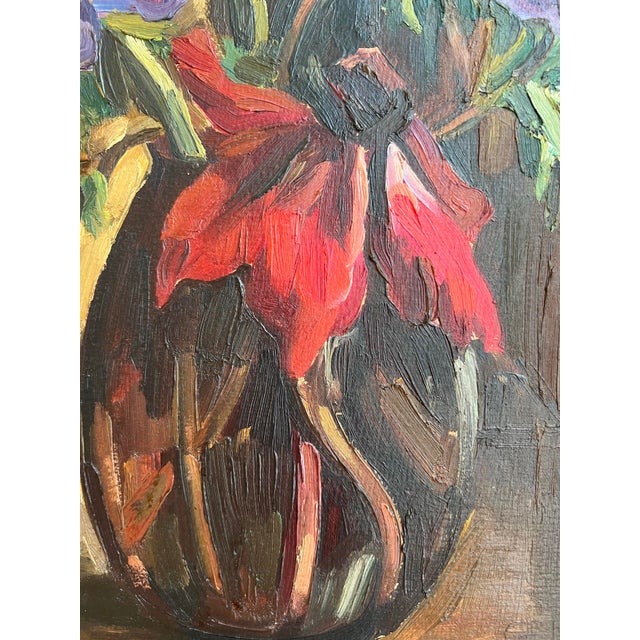 Louis Henri Salzmann, Bouquet de fleur et livre, 1933, Oil on Cardboard, Framed For Sale - Image 4 of 10