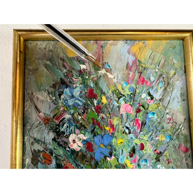 Wood 70's Vintage Heavy Impasto Floral Still Life Oil Painting, Framed For Sale - Image 7 of 10
