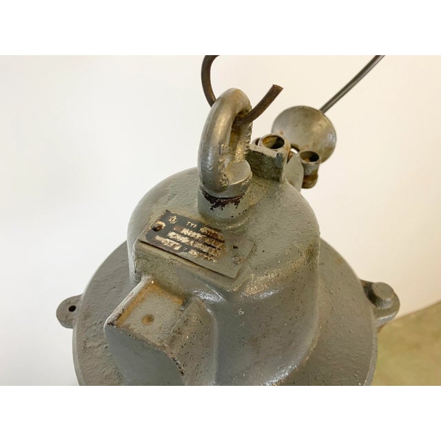 Glass Industrial Grey Cast Iron Cage Pendant Light, 1960s For Sale - Image 7 of 14