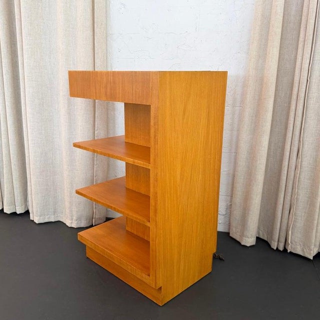 1940s Tiered Art Deco Satinwood Side Shelving Unit With Built-in Lighting For Sale - Image 9 of 10