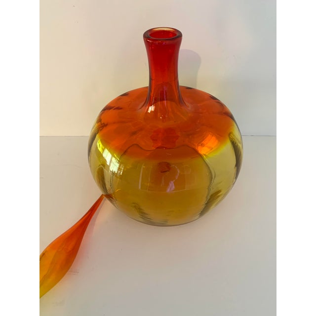 1960's Blenko Orange Decanter Joel Myers 6417 Tangerine Hand Blown