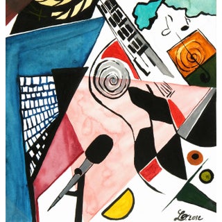 Laure Pidet, Abstract Watercolor - La Guitare (The Guitar) For Sale