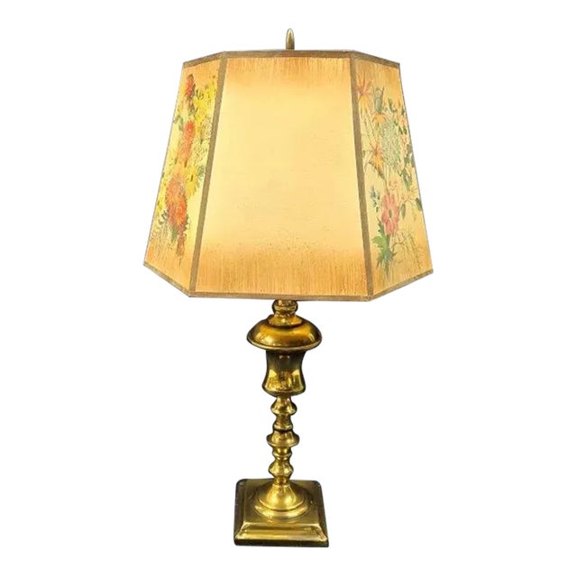R.F. Harnett Floral Patterned Lampshade With Metal Base Lamp Issue No K-4067 For Sale