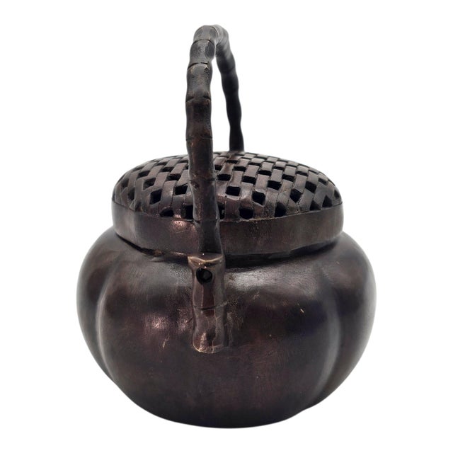 Black Antique Chinese Bronze Hand Censer Incense Burner With Bamboo Handle (4") For Sale - Image 8 of 17