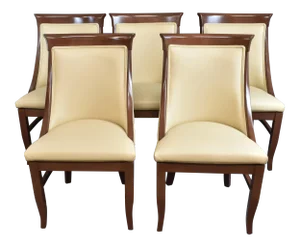 Modern High Back Sloping Arms Wood Trim Leatherette Dining Chairs - Set of 5