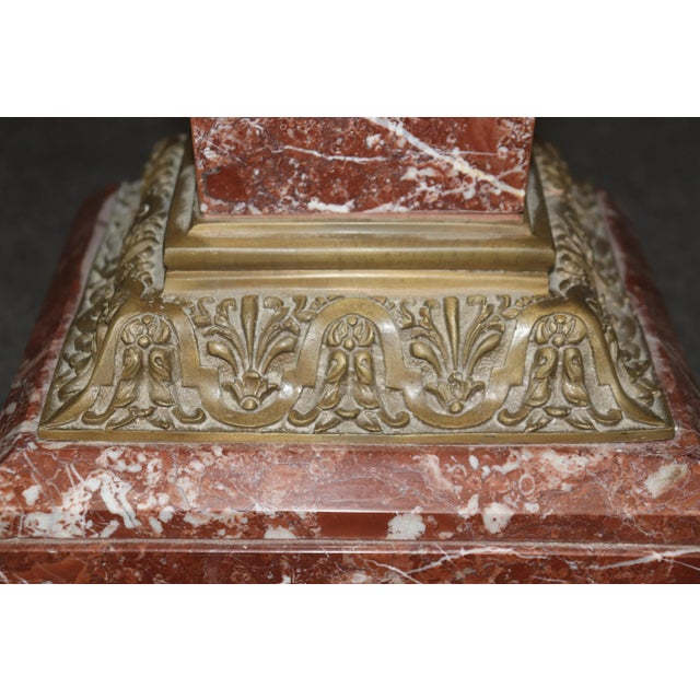 Metal Superb Antique French Louis XV Rouge Marble and Figural Bronze Maiden Pedestal For Sale - Image 7 of 11
