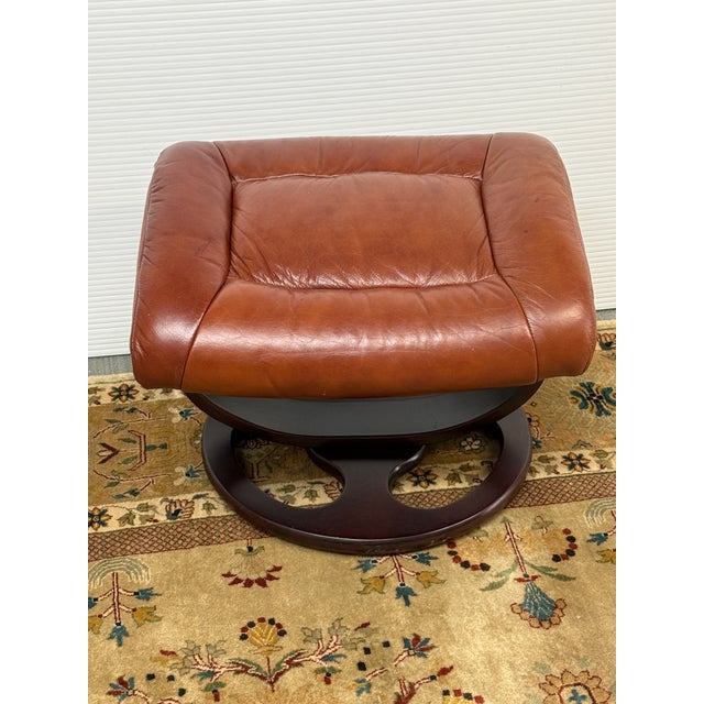 Wood Stressless Faux Leather Footstool For Sale - Image 7 of 12