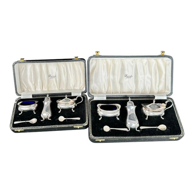 Mid 20th Century Lot of 2 Sets of Harrods Sterling Silver Salt & Pepper Cellars For Sale