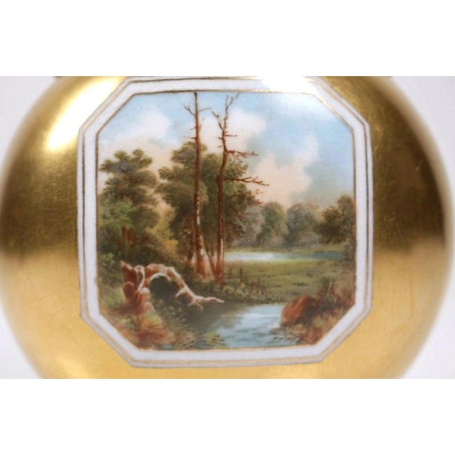 Gilt Porcelain Moon Flask Vase with Hand-Painted Landscape Reserves from Coalport, 1880 For Sale - Image 6 of 9
