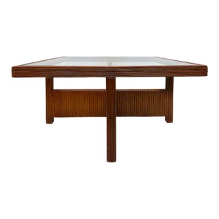 Vintage Coastal Modern Reed Coffee Table With Inset Glass Top, Newly Restored For Sale