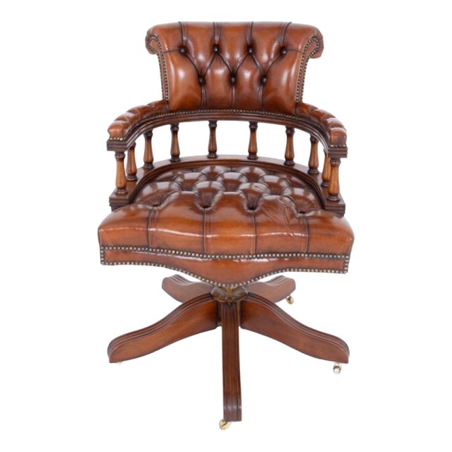 Leather Captain's Chair Swivel Desk Seat, 1920s For Sale