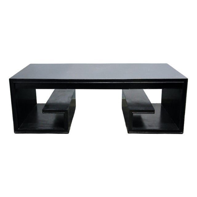 Large Black Lacquer Thomas Pheasant for Baker Greek Key Coffee Table For Sale