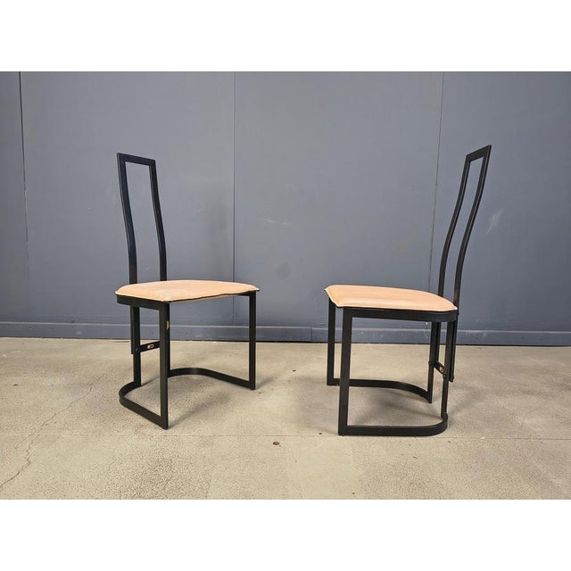 Elegant postmodern dining chairs designed by Italian Designer Gastone Rinaldi and produced by thema Italy. Nice sleek...