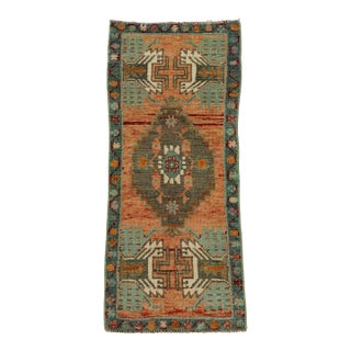 Turkish Mini Rug Oriental Hand Knotted Vintage Rug 1'4" x 3'2" #21179 For Sale