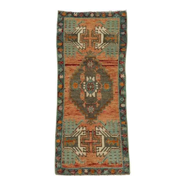 Turkish Mini Rug Oriental Hand Knotted Vintage Rug 1'4" x 3'2" #21179 For Sale