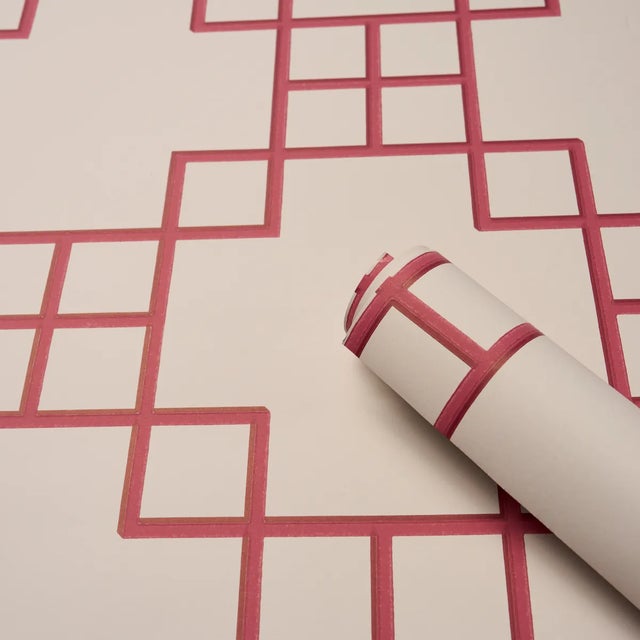 Schumacher SAMPLE - Schumacher Georgette Trellis Wallpaper In Red For Sale - Image 4 of 4