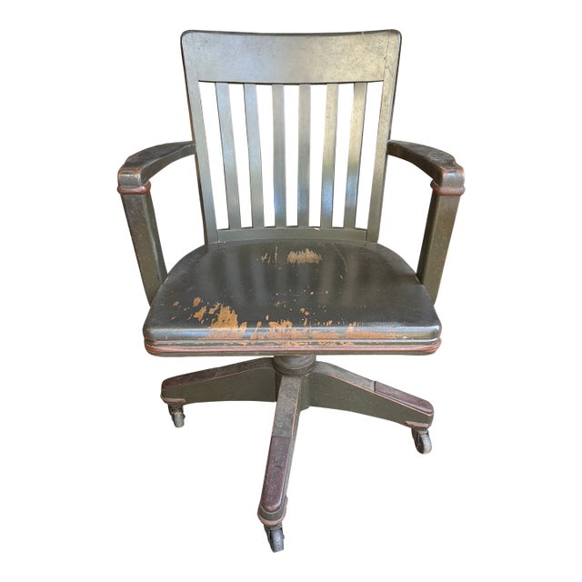 Antique B L Marble Chair Company Olive Green Wooden Swivel Office Chair For Sale