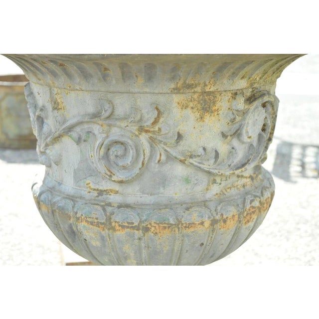 French Classical Style Cast Iron 28" Garden Campana Urn Outdoor Planter Pot. Item features heavy cast iron construction,...