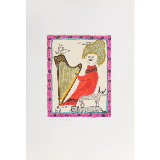 Folk Art Petite Portrait - Harpist, Judith Bledsoe For Sale - Image 3 of 3