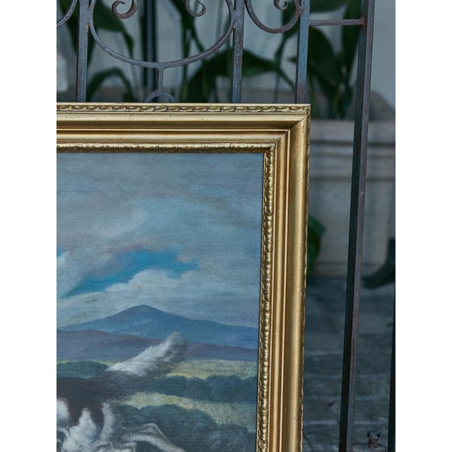 English 18th Century Oil on Canvas Hunting Dog Painting in Carved Giltwood Frame For Sale - Image 10 of 12