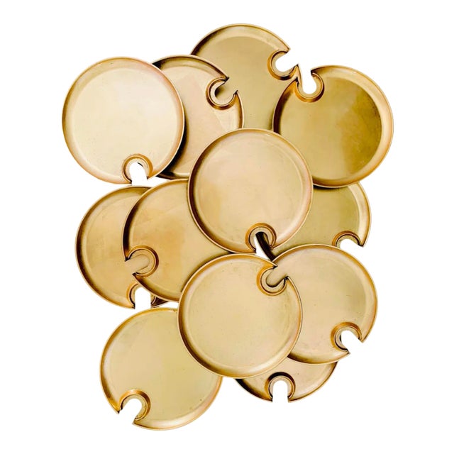 Vintage Hollywood Regency Cocktail Plates With Glass Cup Rest Holder, Gold Leaf Lacquer- Set of 12 Pieces For Sale