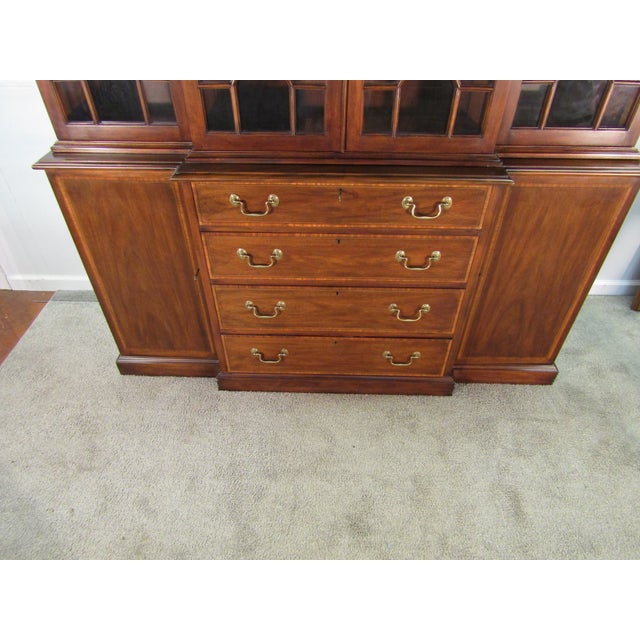 Henkel Harris Henkel Harris Solid Mahogany Banded Two Piece China Cabinet For Sale - Image 4 of 13