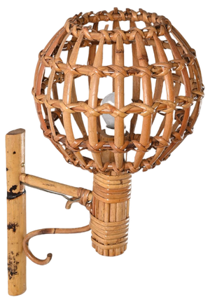 Mid-Century Rattan Lantern Sconce attributed to Louis Sognot, 1960s