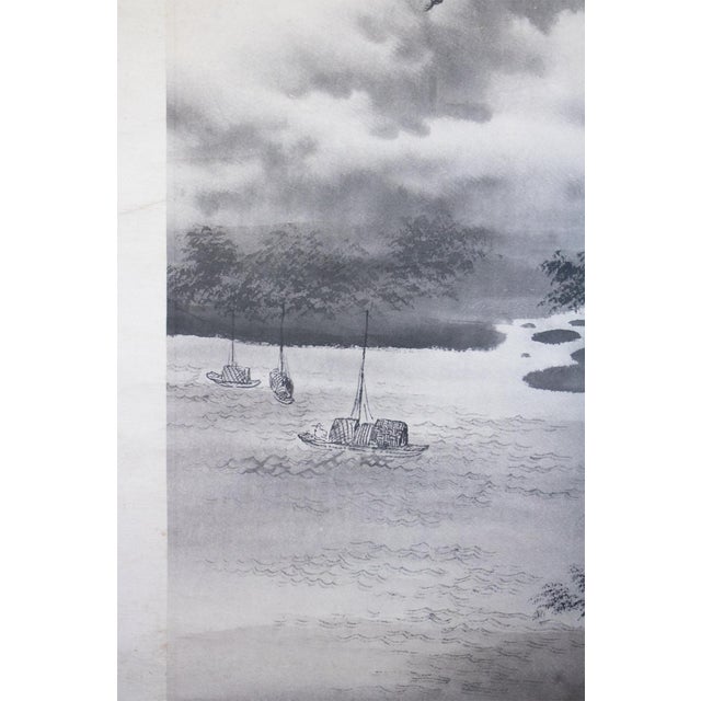 Wood XL 1900-1940s Ink Landscape by Keihou, Japanese Scroll Painting For Sale - Image 7 of 15