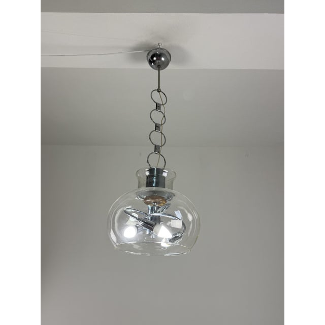 1970s Glass and Steel 3-Light Pendant, Italy, 1970s For Sale - Image 5 of 8