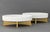 Pair of Googie Style "LAX" White Marble Oval Bowls on Gilt Stands. Each Overall: 8.25 H x 24" W x 12" D. Provenance: From...