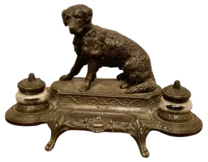 French Inkwell Stand with Hunting Retriever Dog, 1880