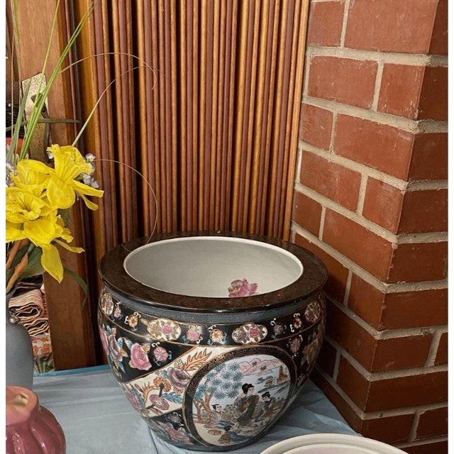 VintageMandarin Family Porcelain Fishbowl Planter Chinese Vase Hand Painted 13” in diamter 10” tall