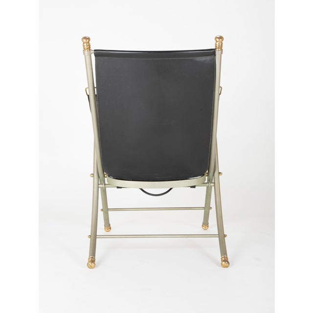 Brass Maison Jansen Brushed Steel and Brass Campaign Armchair For Sale - Image 8 of 12