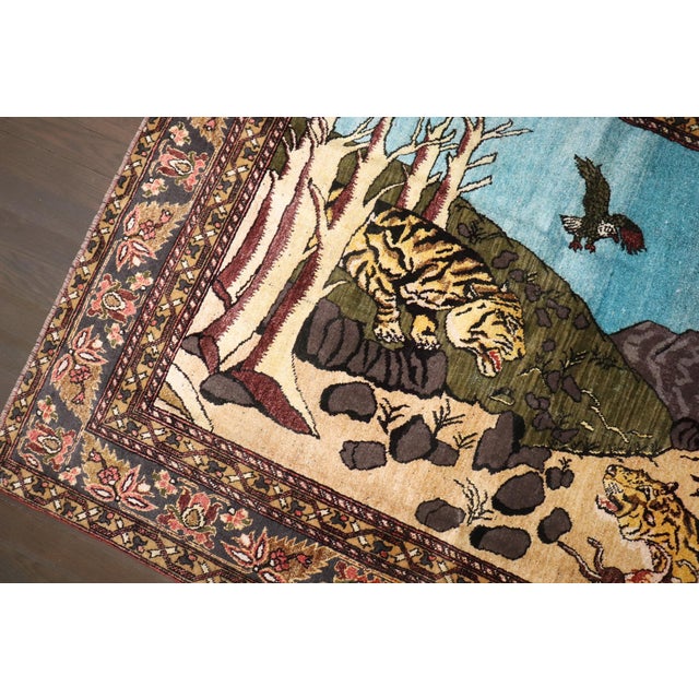 Early 20th Century Zabihi Collection Afghan Cheetah Pictorial Cotton Silk Rug - 3'8" x 5'2" For Sale - Image 12 of 12
