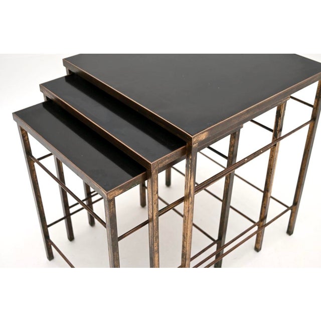 Black Vintage Brass Nesting Tables, 1960, Set of 3 For Sale - Image 8 of 11