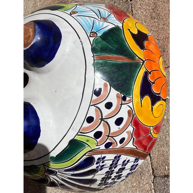 Colorful Mexican Pottery Planter With Feet For Sale - Image 9 of 10