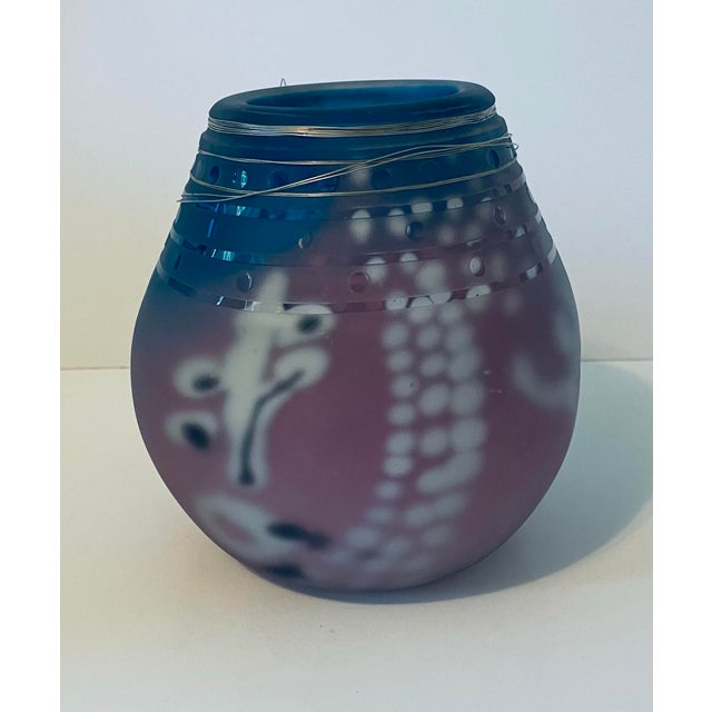 Metal Vintage 1990s Brian R. Higer Studio Art Glass Spherical Cosmos Vase For Sale - Image 7 of 8