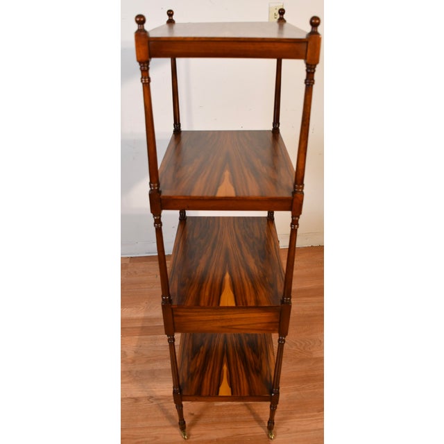1910s Antique English Regency Rosewood Book-Match Etagere Display With 4 Shelves For Sale - Image 11 of 17