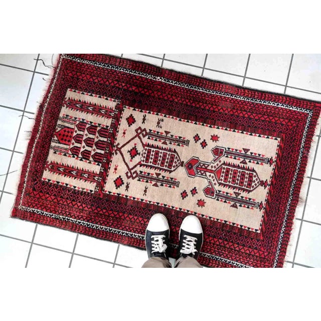 1910s Handmade Antique Afghan Baluch Prayer Rug 2.8' X 4.2' For Sale - Image 4 of 12