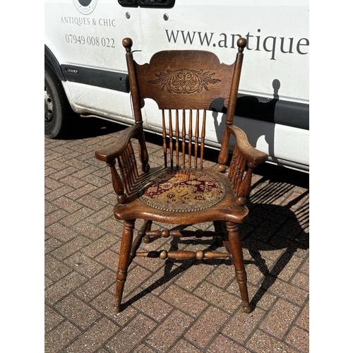 Brown Victorian Armchair with Turned Legs For Sale - Image 8 of 11