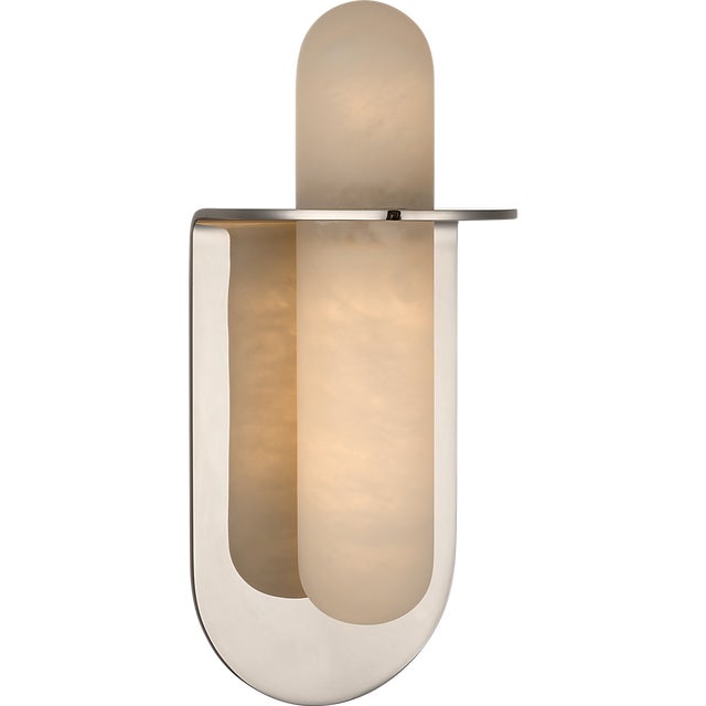 Kelly Wearstler for Visual Comfort Signature Fosse 11" Invertable Offset Oval Sconce in Polished Nickel with Alabaster For Sale - Image 9 of 12