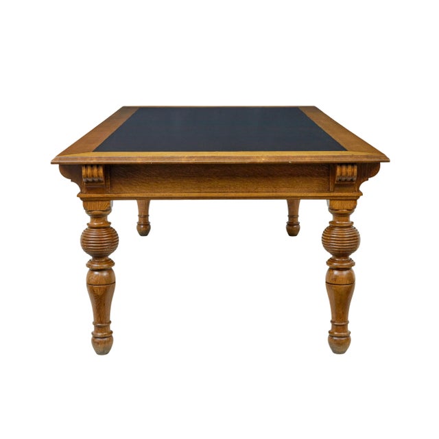 19th century carved oak library table of large proportions circa 1890. We are pleased to offer this statement piece of...