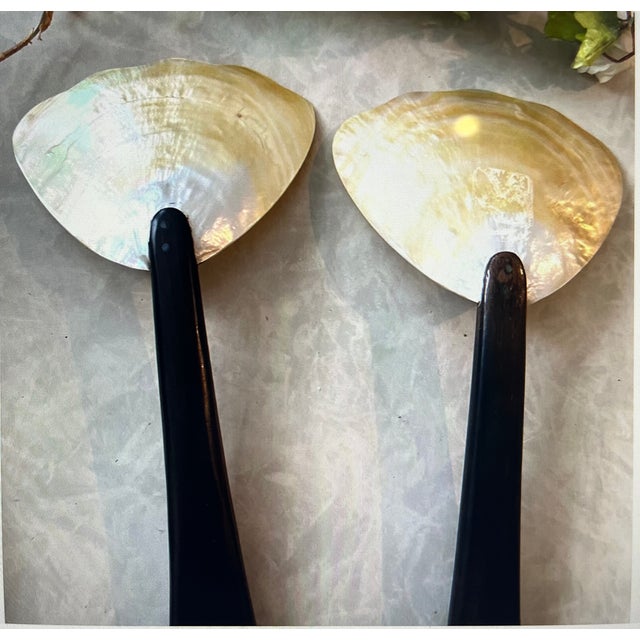 1990s Vintage Pottery Barn Mother of Pearl Seashell Salad Servers New With Tags For Sale - Image 5 of 12