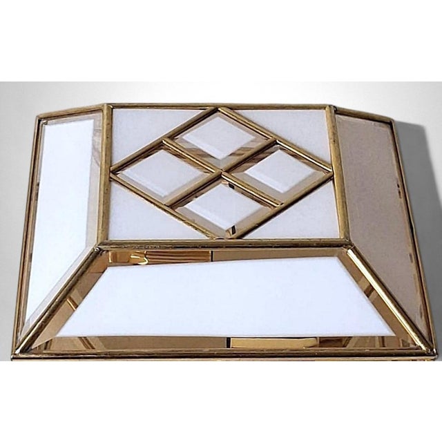 Mid 20th Century Italian Brass and Frosted Opaline Glass Flush Mount Ceiling Light For Sale - Image 12 of 18
